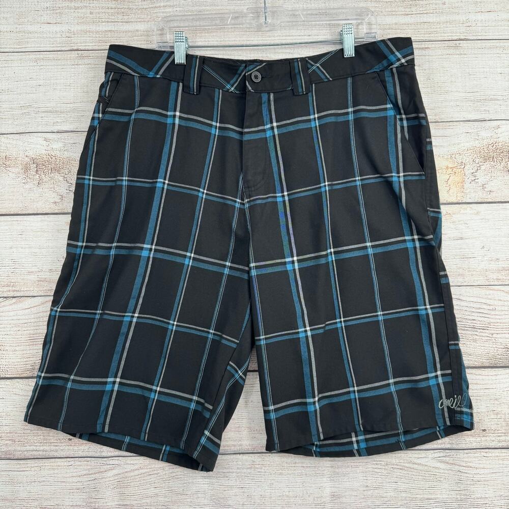 O'Neill Plaid Chino 12" Skate Surf‎ Shorts Mens 38 Black Blue White